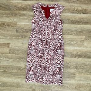HD Paris NWT Red & White Jacquard Sheath Dress V‑Neck Midi Size 12 Anthropologie